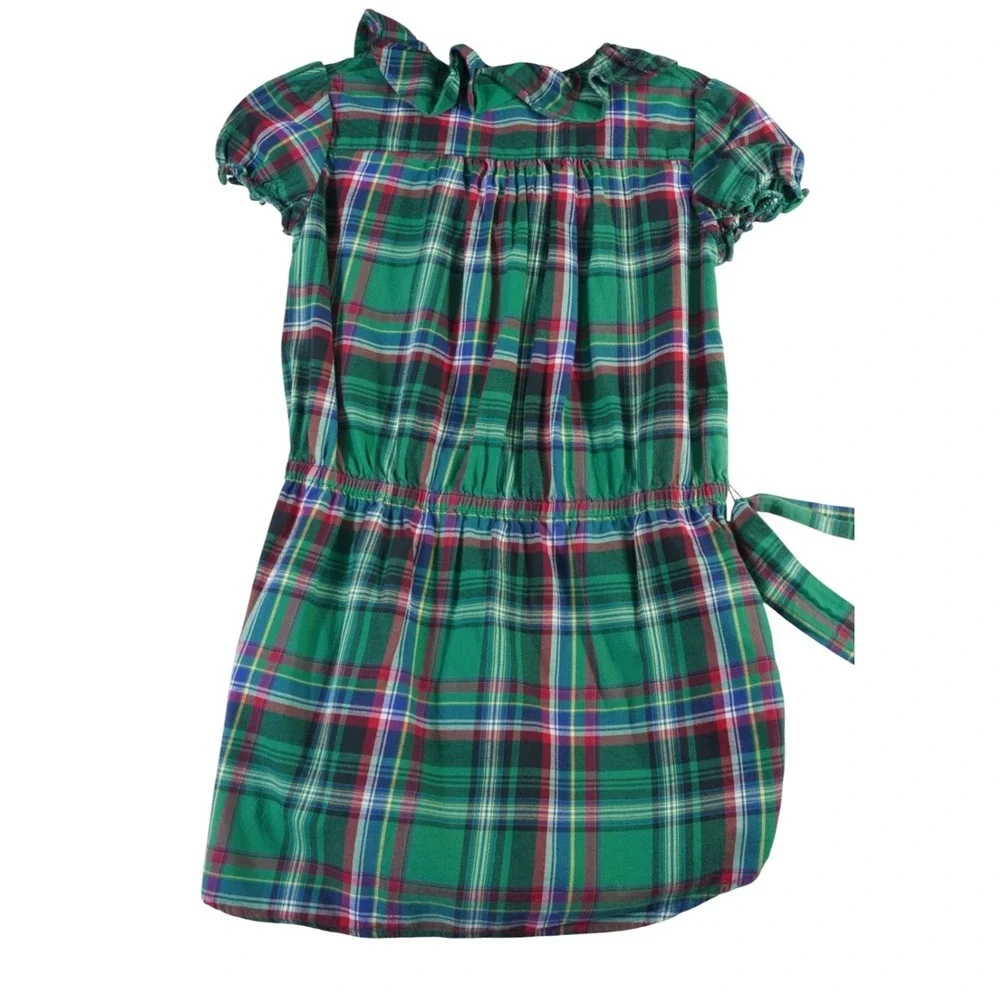 Ralph Lauren Dress Girls 14 Multicolor Plaid Cotton Flannel Ruffled Tie Waist